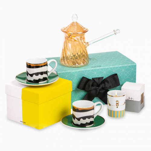 Silsal R&R Gift Set - Candle, 2 Espresso Cups & Coffee Pot